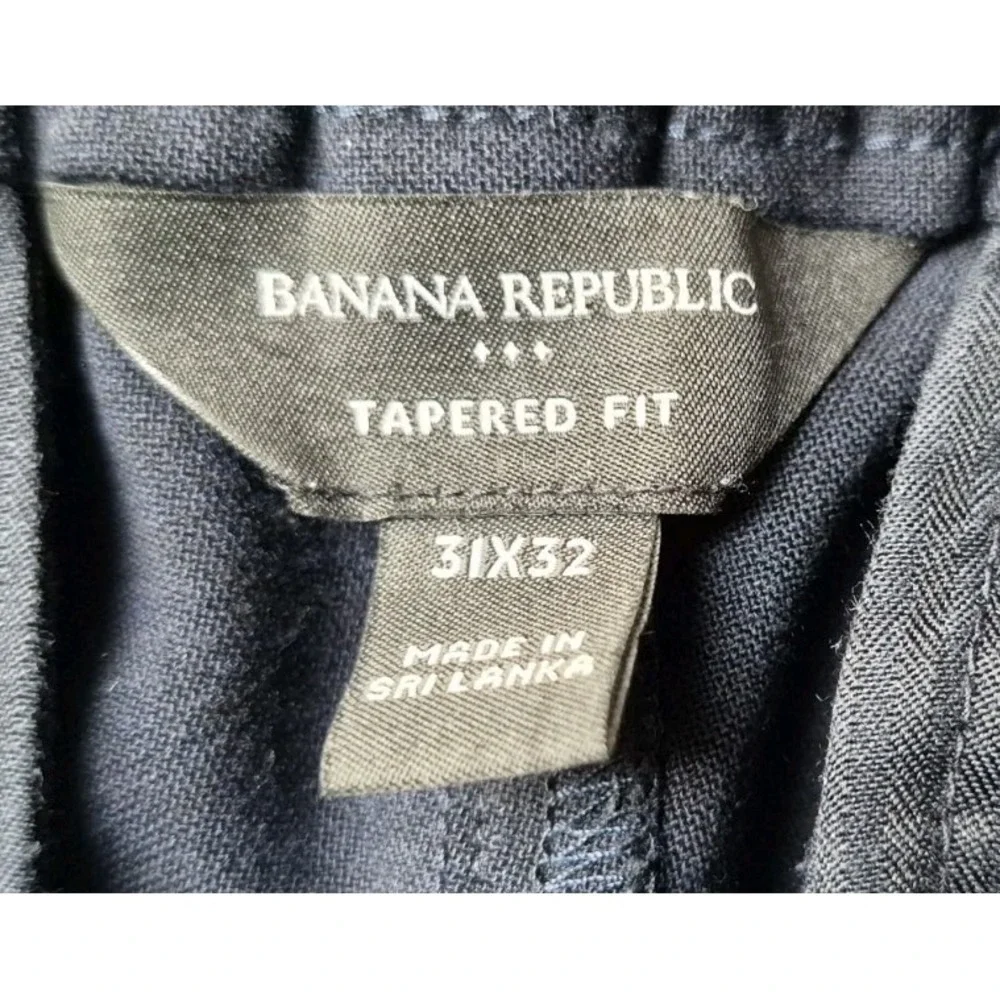 Banana Republic Men's Tapered Fit Pant Elastic Waist Drawstring Navy‎ Cuff 31x32
